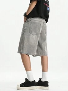 Chillumni Urbanchill 男士浅灰色水洗宽松休闲牛仔短裤