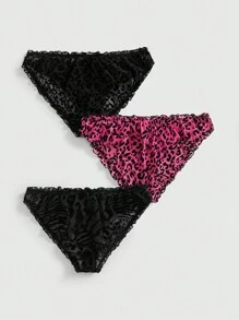 ROMWE Goth Set da 3 pezzo Perizoma in jacquard floccato con stampa leopardo e zebra stile gotico scuro