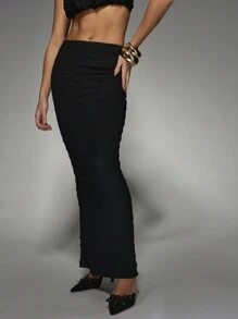 MISSGUIDED Ruched Bubble Texture Bralet And Maxi Skirt Co-Ord Set Elegant Evening Party Two Piece Set Festival Concert Outfit Club Wear Dance Performance Ensemble - Black - View 6