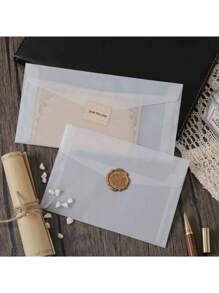 10 件/套空白半透明信封，用于邀请函明信片欧式礼盒留言卡信封婚礼商务信函 - 無色 - 查看 7
