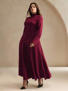 Anewsta Elegante vestido largo de talla grande de estilo urbano con diseño de parches para otoño/invierno, nuevo diseño francés de vestido base elegante de manga larga para mujer