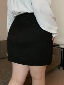 Dazy Plus Plus Size Solid Color Wrap Short Skirt, Suitable For All Seasons Fall Skirts - Black - View 2