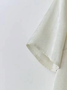 Chiquease Textured Satin Round Neck Women Short Sleeve Shirt