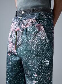 NEON BLANC Men's Streetwear Loose Printed Wide Leg Woven Shorts - Violet Purple - View 5