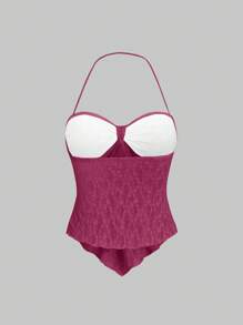 Sweetra Top de cuello halter de unicolor elegante con encaje
