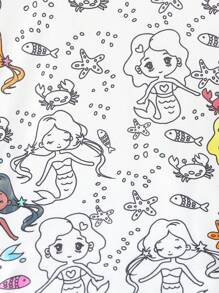 SHEIN Young Girls Cute Mermaid Print Luminous Long Sleeve & Leggings Snug Fit Pajama Set - Multicolor - View 8