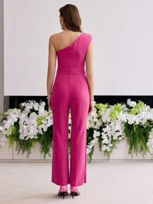 MOTF PREMIUM STEREO FLORAL ONE SHOULDER JUMPSUIT - Hot Pink - View 6