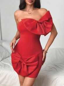 Chiquease New Elegant Women Big Bow Decor Bandeau Bodycon Mini Dress