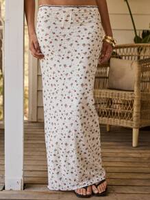 Aralina Summer Vacation Cute Floral Going Out Lace Trim Western Maxi Skirt