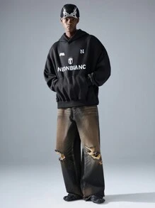 NEON BLANC Pantalones vaqueros largos de mezclilla de estilo callejero y tejidos para hombres - Negro - Ver 1
