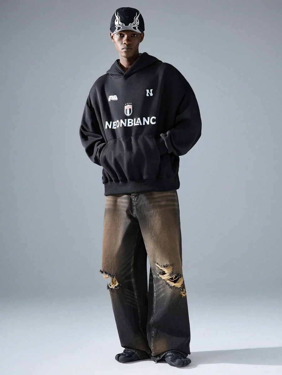 NEON BLANC Pantalones vaqueros largos de mezclilla de estilo callejero y tejidos para hombres - Negro - Ver 1