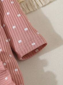 6pcs Newborn Baby Boys/Girls Cute Polka Dot Bow Decor Ruffled Zip Up Long Sleeve Jumpsuit With Pants Pajamas Set