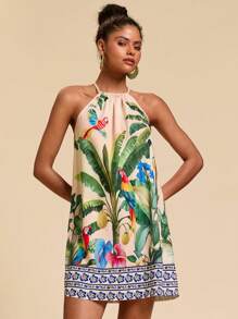Travachic Tropical Print Beach Holiday Halter Dress - Multicolor - View 1
