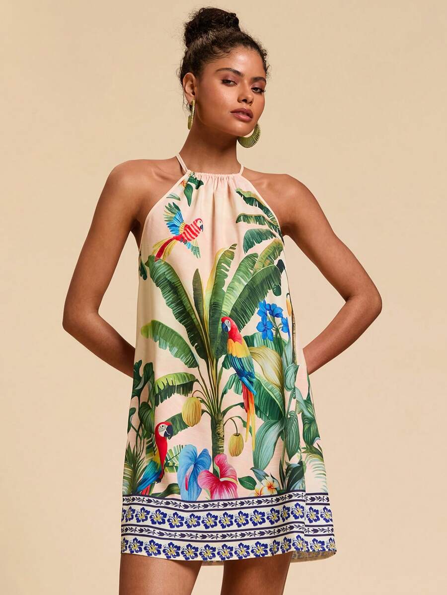 Travachic Tropical Print Beach Holiday Halter Dress - Multicolor - View 1