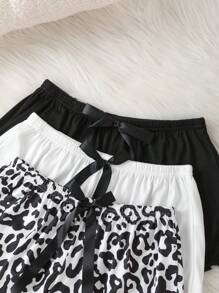 Shein Underwear&Sleepwear Basics Pantalones cortos de pijama casuales minimalistas para mujer con decoración de lazo