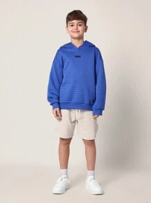 SUMWON Quilted Texture Pullover Hoodie Casual Sweatshirt Youth Athletic Wear Winter Fall Everyday Comfort Wear Athletic Cozy Streetwear - Blue - View 4