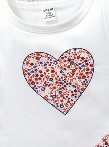 SHEIN Vintaside Kids Set de 2 piezas para bebé niña con parte superior sin mangas con diseño de flores y forma de amor, y shorts, para verano