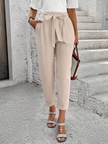 EMERY ROSE Women Casual Simple Solid Color Tapered Suit Pants - Khaki - View 1