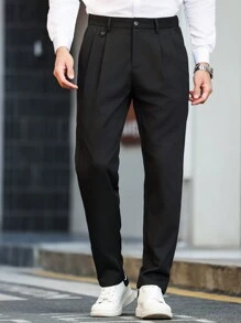 Manfinity Mode Plus Size Men's Solid Color Pleated Pocket Casual/Work Trousers - Black - View 3
