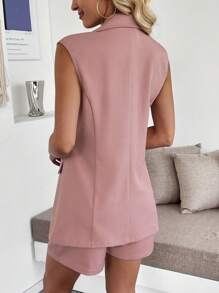 SHEIN Clasi Modisches, elegantes Damen Urlaubs-Set mit ärmellosem Oberteil, dekorativer Tasche und Shorts, Leinenstruktur, für Frühling/Sommer