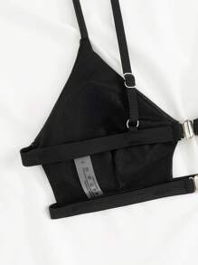 Swim SXY 女款夏季海灘假期純色中空比基尼上衣，適用於游泳池 - 黑色 - 查看 8