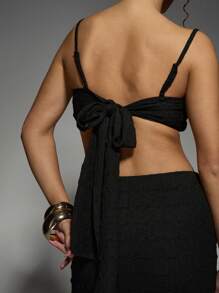 MISSGUIDED Ruched Bubble Texture Bralet And Maxi Skirt Co-Ord Set Elegant Evening Party Two Piece Set Festival Concert Outfit Club Wear Dance Performance Ensemble - Black - View 7