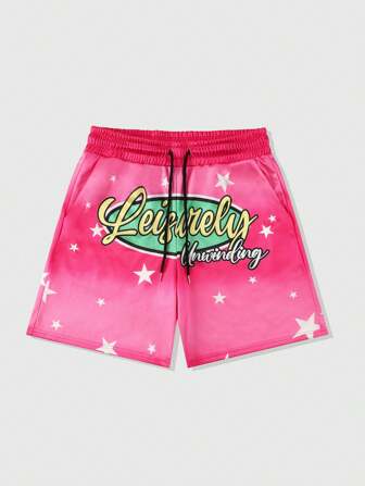 Street Life Pantaloncini casual con stampa a lettere e tasche con laccio frontale, per uomo