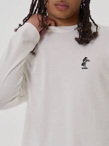 Musero Long Sleeve Crew Neck Embroided Patch Detailing Regular Fit Tshirt Top SPRING SUMMER Essentials - Black - View 5