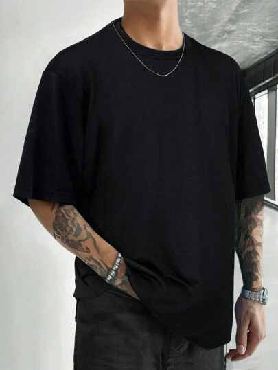 Manfinity Homme Loose Fit Men's Solid Color Round Neck Short Sleeve Casual T-Shirt