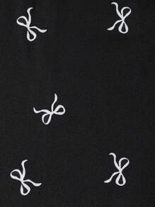Young Girls Spring Dress With Bow, Floral Print And Color Block Collar & Puff Sleeves Details, Elegant Styles For Summer Young Girl Formal Wear - Black - View 6