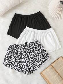 Shein Underwear&Sleepwear Basics Pantalones cortos de pijama casuales minimalistas para mujer con decoración de lazo