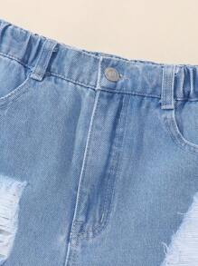 Bộ đồ ngủ in hình quả dừa đơn giản, nhẹ nhàng, thoải mái cho bé gái tuổi teen và quần short denim rách - trắng - Xem 5