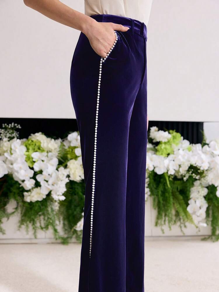 MOTF Soiréza BEADED TRIM FLARE LEG SUIT PANTS