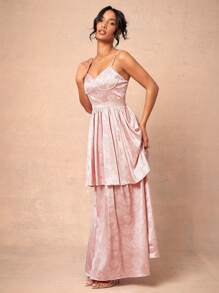 L'Amorae Abito lungo con bustier a balze, ricamato a fiori con decori in perle - Rosa - Visualizzare 3