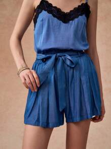 Écloséra Shorts droits élégants pour femmes avec taille haute, nœud papillon et taille élastique