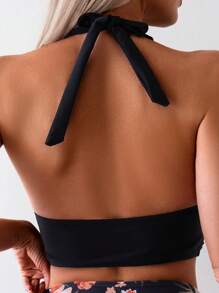 Swim Vcay Women's V-Neck Sleeveless Halter Back Strap Floral Pattern Tankini Set, For Summer Beach Vacation - Multicolor - View 6