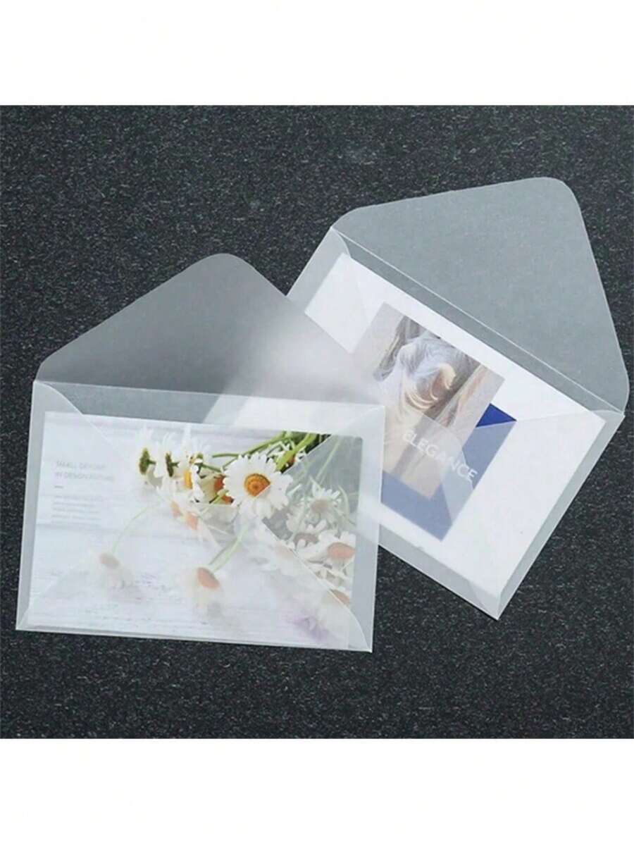 10 件/套空白半透明信封，用于邀请函明信片欧式礼盒留言卡信封婚礼商务信函 - 無色 - 查看 1