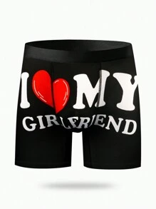 Men's Simple Printed Daily Boxer Shorts - Black - View 1