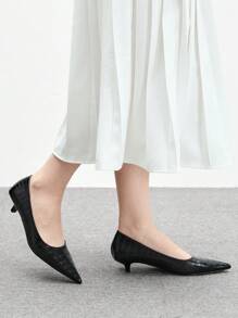 CUCCOO BIZCHIC 女士尖头低跟粗跟鳄鱼压纹黑色高跟鞋，优雅的办公服装和复古别致的服装，时尚 - 黑色 - 查看 2