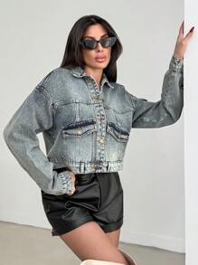 EURMUSE Ocket And Wash Detailed Denim Jacket - Medium Wash - View 3