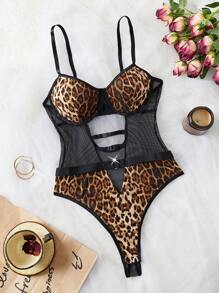 Leopard Cut-Out Underwire Teddy Bodysuit Lingerie - Black - View 5