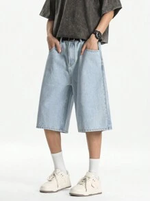 Manfinity EZcore Men's Light Blue Washed Loose Casual Denim Shorts Jorts Street College Hang Out Going Out Vacation