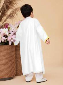 2件套：小男孩拼接丝带长袖外套和长上衣 - 白色 - 查看 2