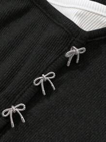 DAZY 女士撞色长袖二合一斜翻领圆领蝴蝶T恤，秋季服装 - 彩色 - 查看 5