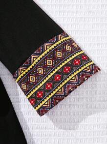 SHEIN Adorable Geometric Pattern Long Sleeve Dress For Baby Girls, Spring/Summer - Black - View 4