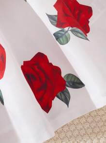 Tween Mädchen Sommer Neue Rose Blume Drucken Geraffte Taille Ärmelloses Kleid - Rot - Übersicht 5