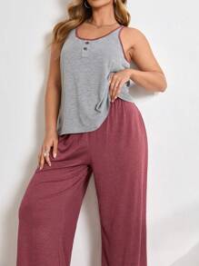 Lazeform Conjunto de pijama de talla grande con chaleco y pantalones de punto informal en bloques de color