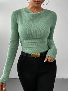 RosyDaze Body de gola alta com babados e mangas compridas de cor sólida