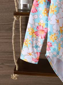 Girls' Printed One-Piece Swimsuit Girls' Floral Print One-Piece Swimsuit With Long Sleeves And Zipper Detail Young Girls' Multicolor High Neck Swimsuit With UPF 50+ Sun Protection Perfect For Summer Beach Days