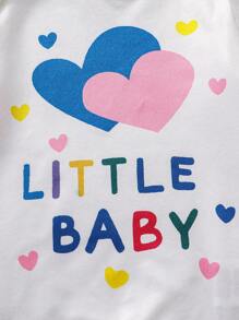 2 Pieces Baby Girls Sweet Heart & Cloud Print Long Sleeve Footie Pajamas And Headband Set - Multicolor - View 4